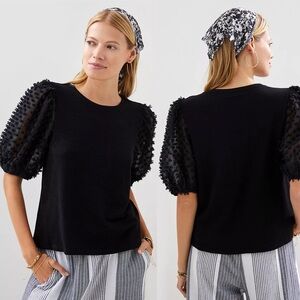 Anthropologie Maeve Woven Puff-Sleeve Top in Black